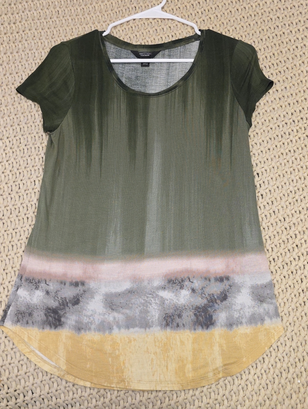 Simply Vera Vera Wang Olive Ombre Short Sleeve Tee with Yellow Hem